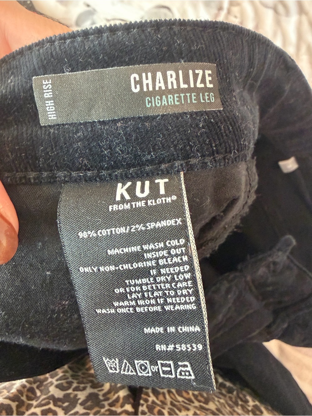 Kut from the Kloth Charlize Cigarette Black Corduroy Pants